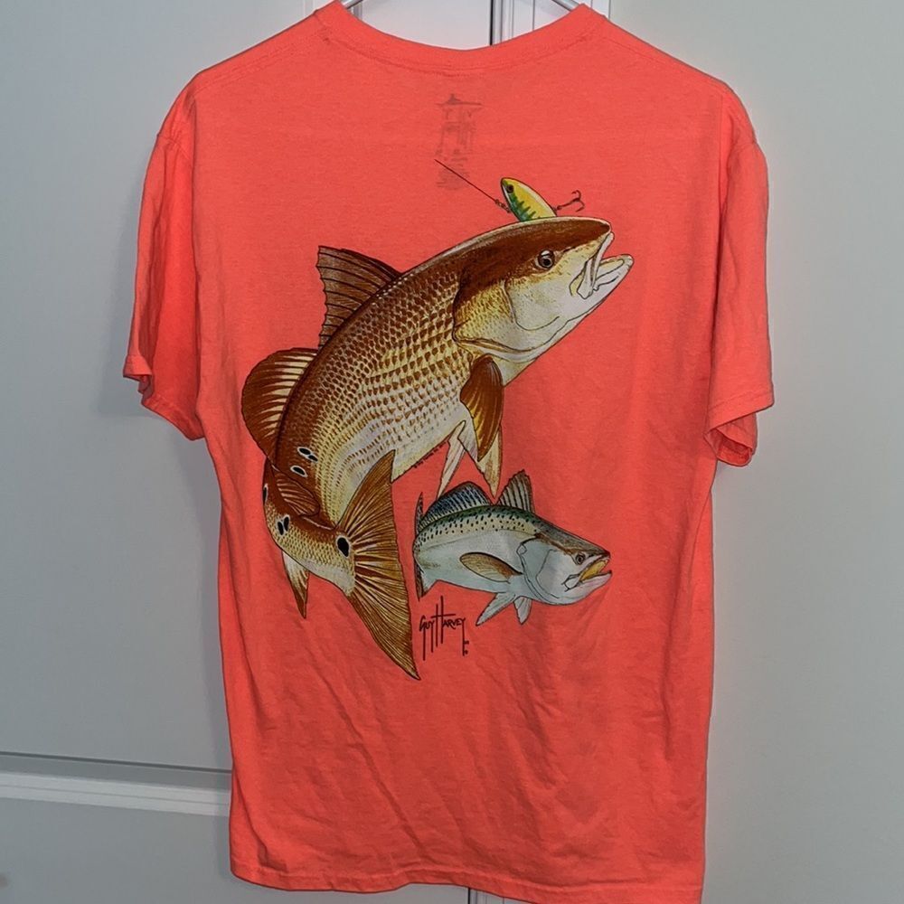 Neon Orange Guy Harvey Bluewater Carolina fishing boat sailboat sail tuna shirt